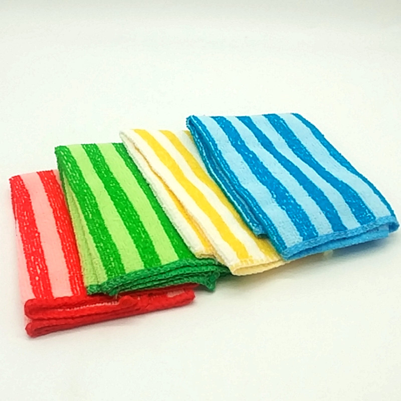 Sunshine Department Store 30*30cm, 4-piece bundle of double-color striped dishcloths, microfiber non-stick dishcloths details Picture