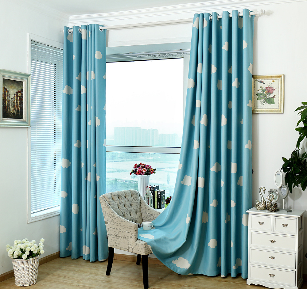 Cloud Korean-style fresh light-blocking printed fabric for living room, bedroom and children's room curtains Specification image