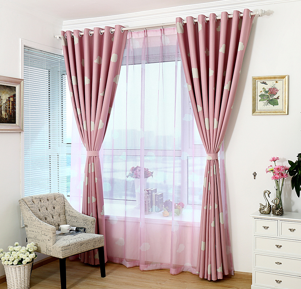 Cloud Korean-style fresh light-blocking printed fabric for living room, bedroom and children's room curtains