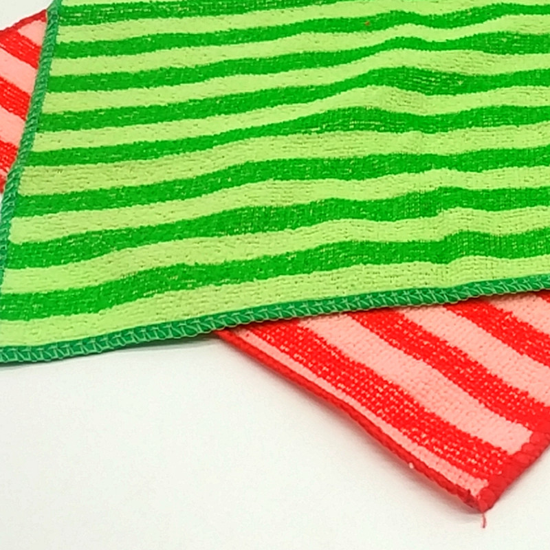 Sunshine Department Store 30*30cm, 4-piece bundle of double-color striped dishcloths, microfiber non-stick dishcloths Specification image