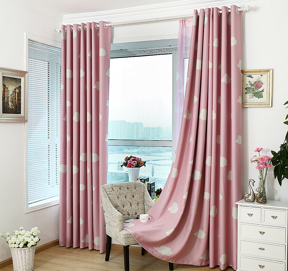 Cloud Korean-style fresh light-blocking printed fabric for living room, bedroom and children's room curtains details Picture
