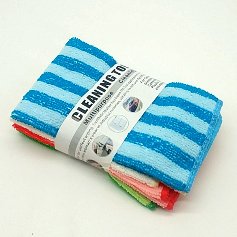 Sunshine Department Store 30*30cm, 4-piece bundle of double-color striped dishcloths, microfiber non-stick dishcloths