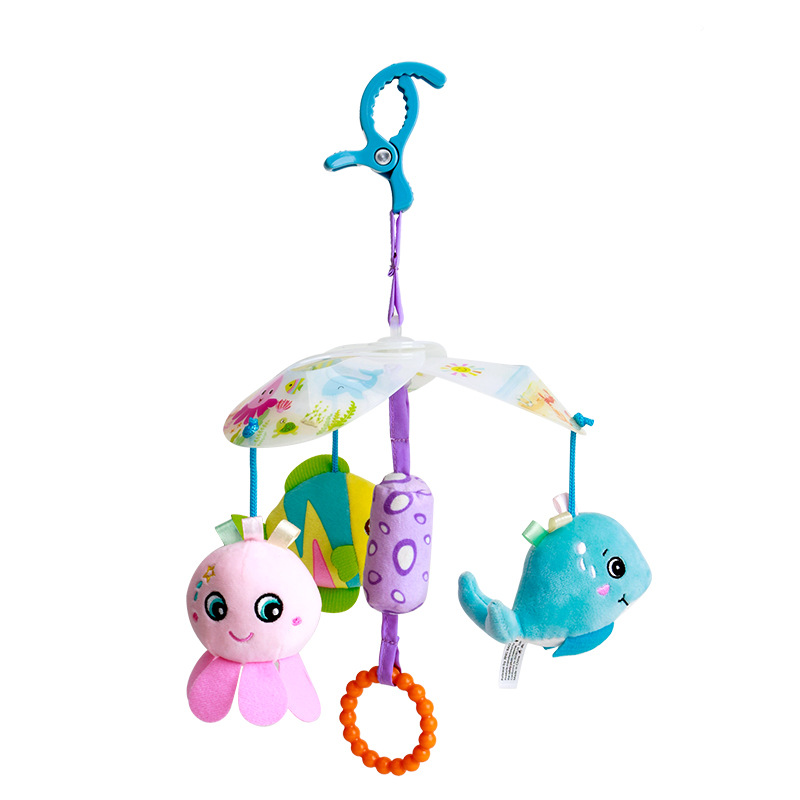 Factory direct supply of the new H168213 artistic three-leaf wind chime baby toy, a safe and environmentally friendly animal bed bell for 0-3 years old Item Picture