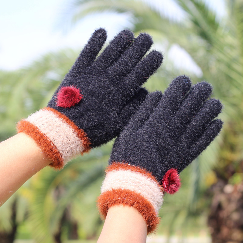 New Women's Warm Velvet Gloves Winter Hairball Winter Electric Car Gloves Imitation Mink Hair Gloves Wholesale Specification drawing