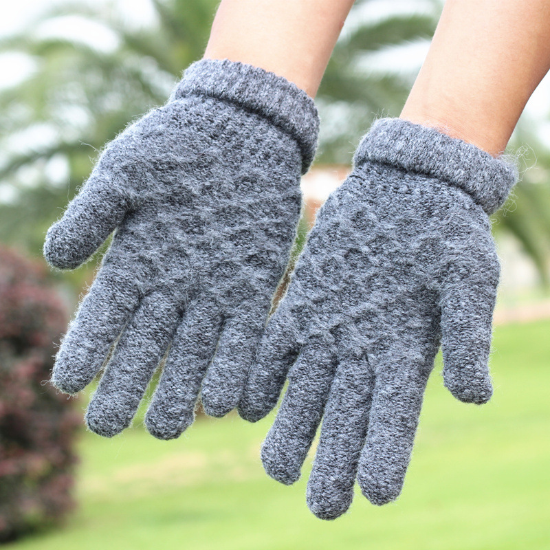 Autumn And Winter Warm Men's New Gloves Motorcycle Plus Fleece Cold Proof Solid Color Wool Gloves Manufacturers Knit Gloves Specification drawing