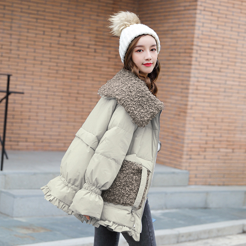 The 2020 new mid-length women's bestseller, large-sized loose, trendy lambskin patchwork fishtail coat from White Duck Down Specification image