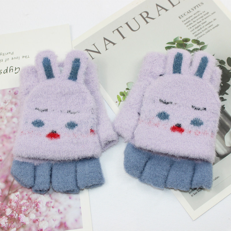 秋冬3-8岁男女童半指翻盖手套 针织保暖手套 防寒学生手套批发