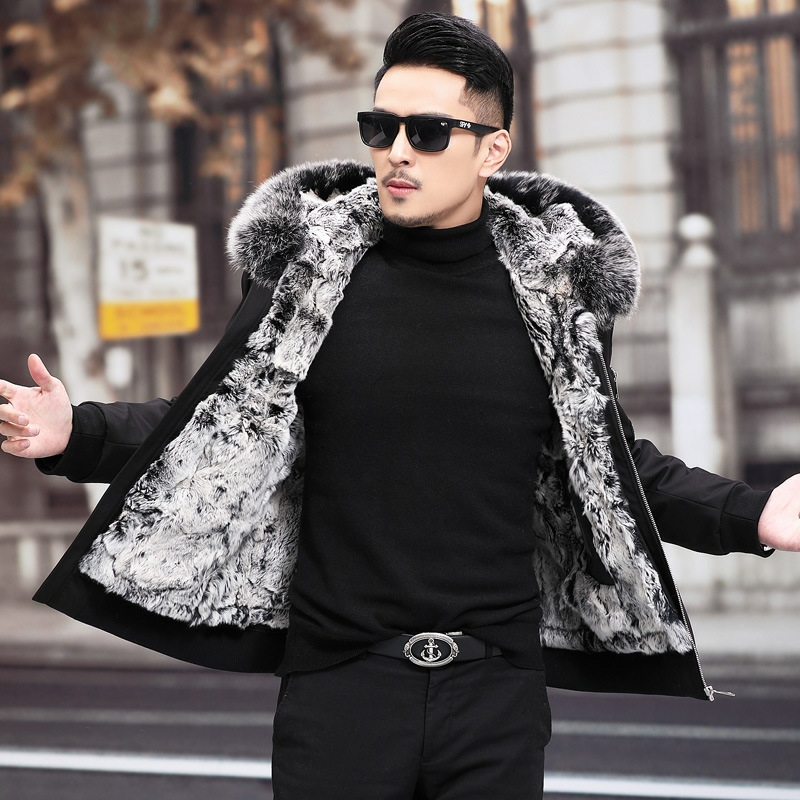 Winter pie overcome men's short rabbit fur inner fur one jacket hooded Henning fur coat fashion brand