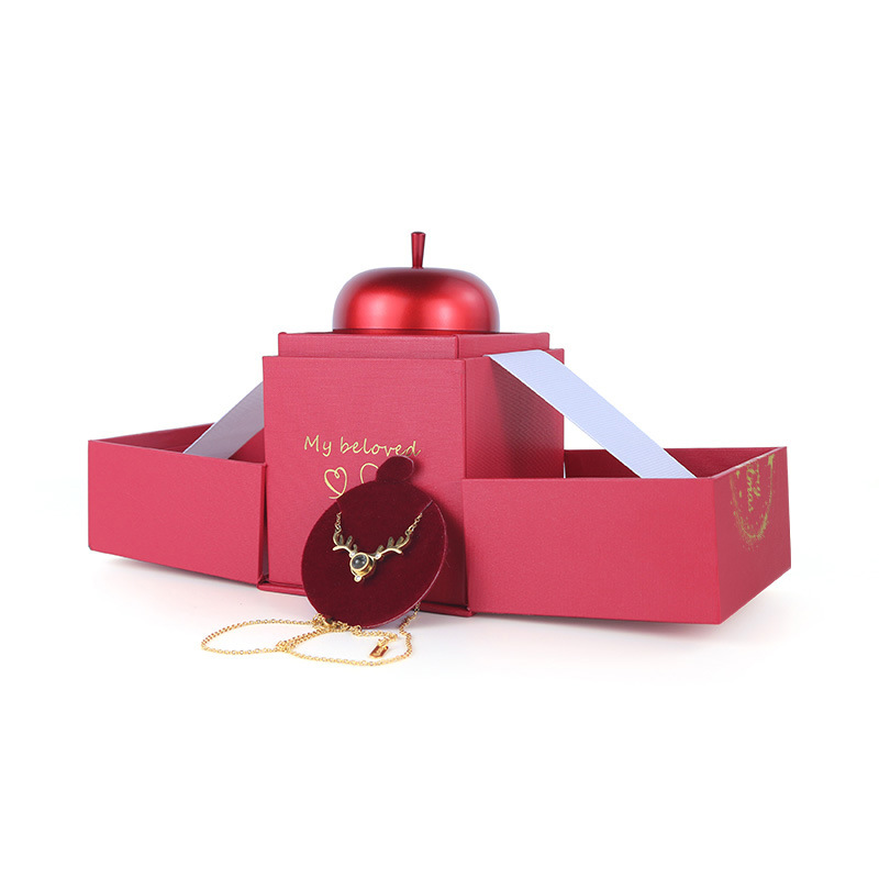 圣诞新款项链吊坠盒 创意平安夜戒指盒 情人节圣诞节苹果饰品盒详情图2