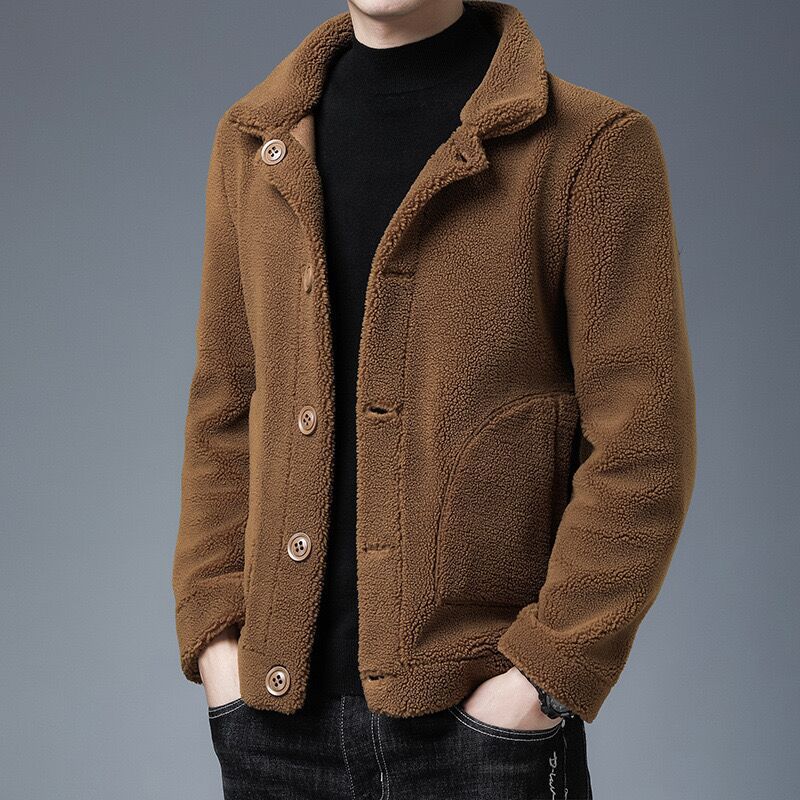 Men's leather jacket winter new style with fleece, live-streaming sales, slim short two-wear leather winter coat with thickened thickness Specification image