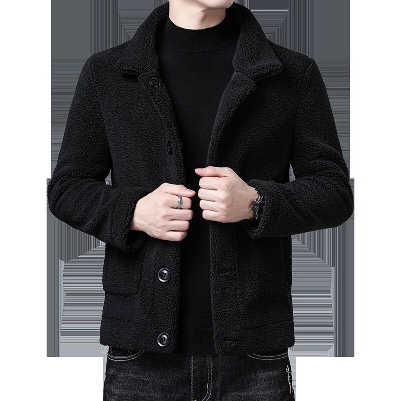 Men's leather jacket winter new style with fleece, live-streaming sales, slim short two-wear leather winter coat with thickened thickness details Picture