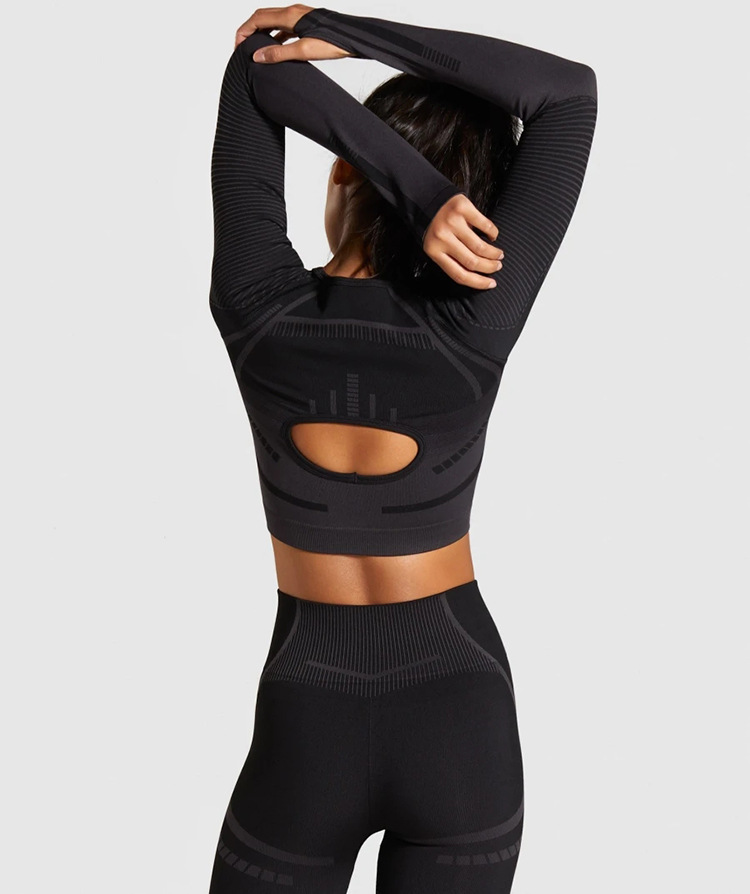Thickened yoga wear, women's fitness wear, long-sleeved top with exposed belly, seamless tight pants, women's cross-border Amazon, Europe and America Specification image