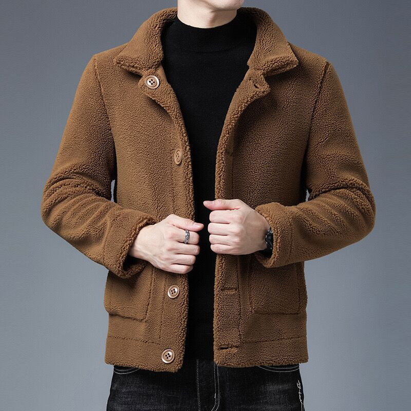 Men's leather jacket winter new style with fleece, live-streaming sales, slim short two-wear leather winter coat with thickened thickness Item Picture
