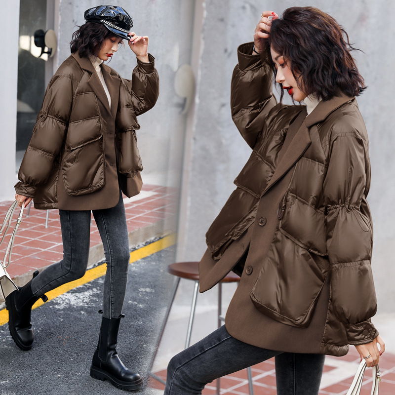 New short down jacket for women in winter, Korean style, large pocket, warm and stylish, patchwork coat, popular bread jacket