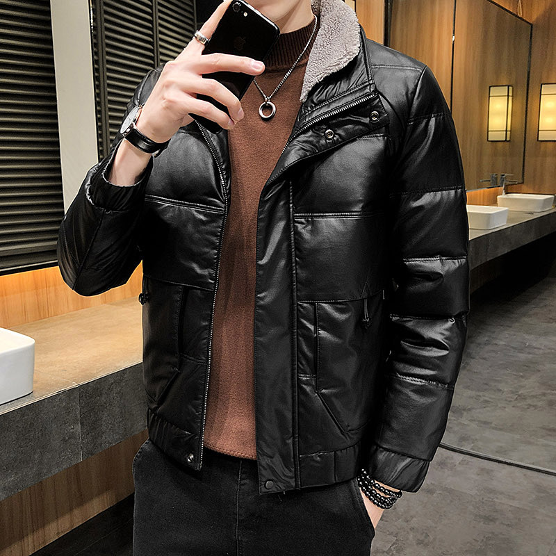 72%PU 19% adhesive 9% Other down cotton-padded jacket Men's short trendy cotton-padded jacket with fur collar leather S051-P130 Specification image