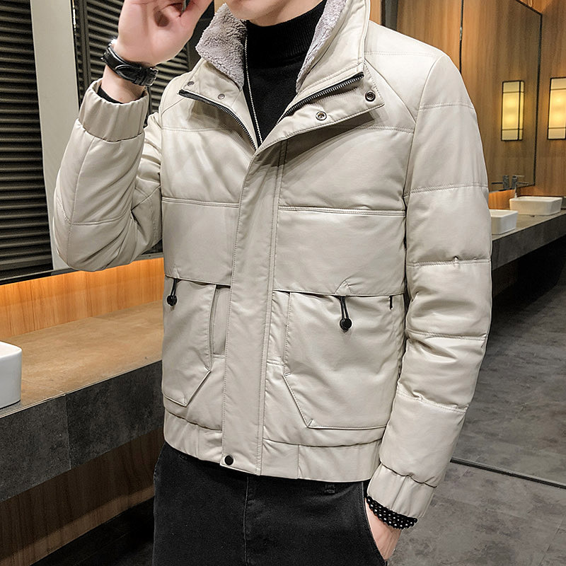 72%PU 19% adhesive 9% Other down cotton-padded jacket Men's short trendy cotton-padded jacket with fur collar leather S051-P130