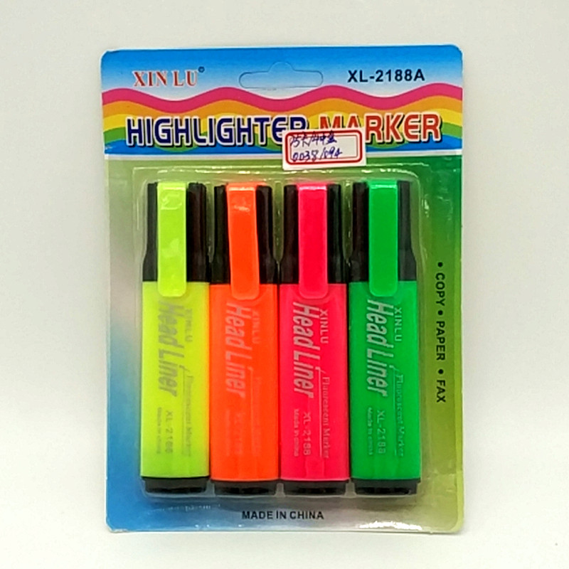 阳光百货 XL-2188A吸卡4pcs荧光笔，学生办公用品