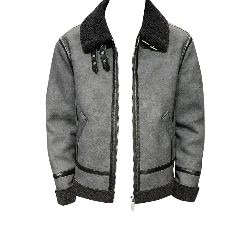 Autumn leather jacket for men, with a lapel collar, is trendy and cool. It is a fleece and thickened men's leather jacket Item Picture