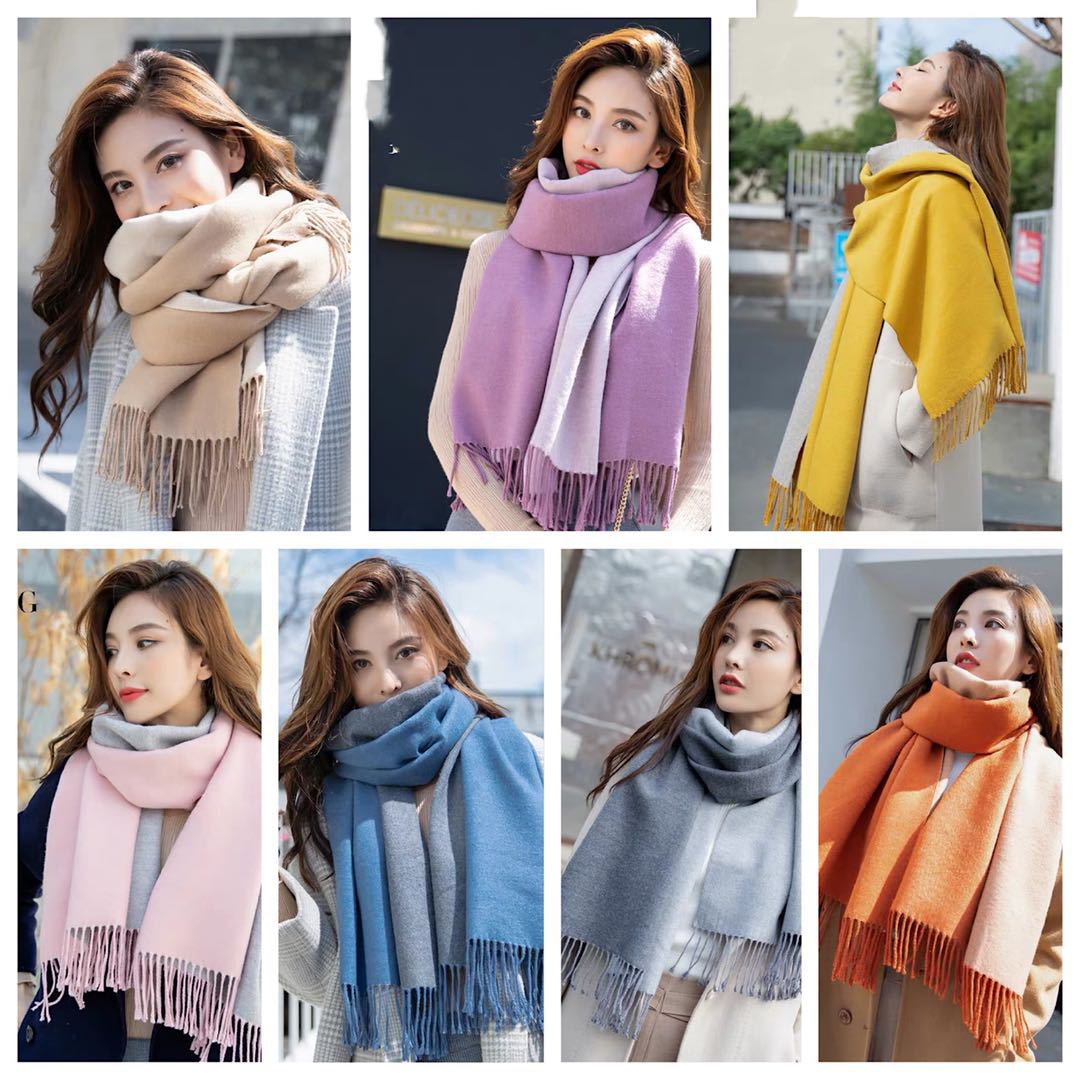 2020新品奕薇双面围巾女士秋冬长款两用披肩时尚百搭加厚保暖兔绒