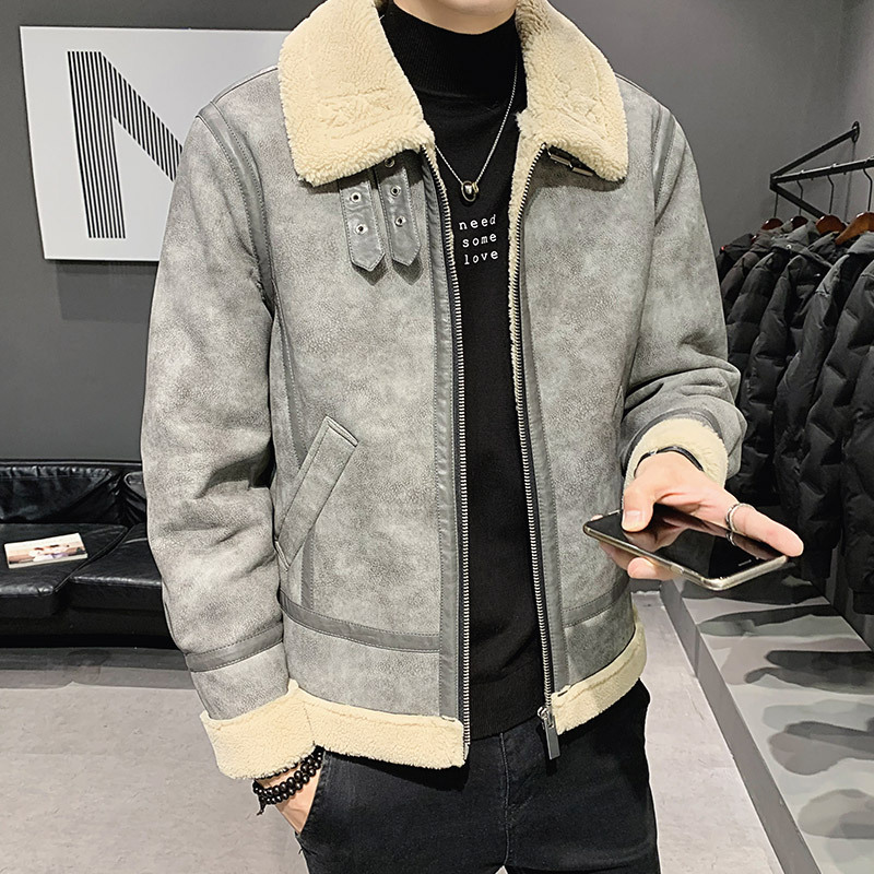 Autumn leather jacket for men, with a lapel collar, is trendy and cool. It is a fleece and thickened men's leather jacket Specification image