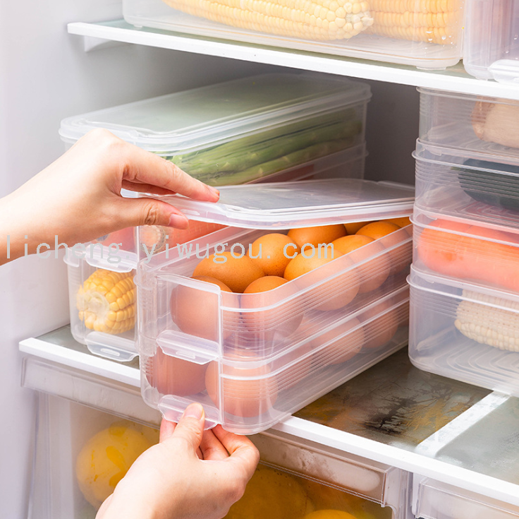 Transparent plastic stacked sealed food storage box, rectangular kitchen refrigerator, egg and fruit storage box Application Scenario