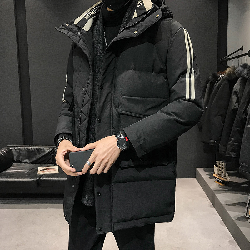 100% polyester fiber hooded cotton-padded jacket, thickened coat, men's mid-length warm cotton-padded jacket