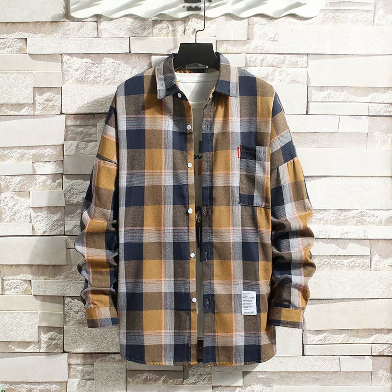 New spring and autumn Japanese-style casual checked long-sleeved shirt for foreign trade, Korean-style trendy loose casual men's shirt jacket Application Scenario