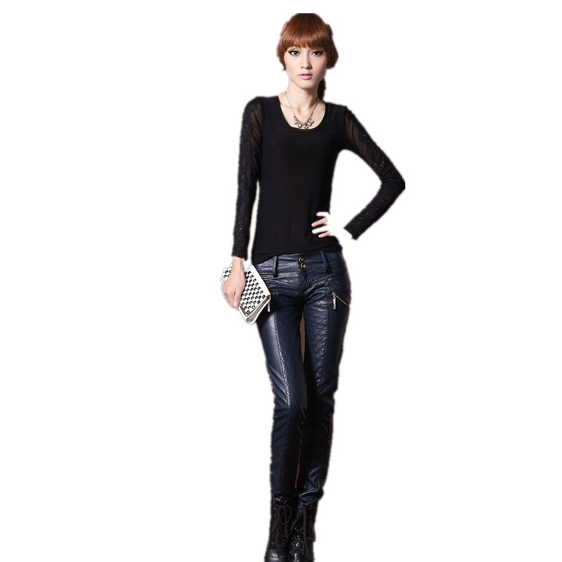 New tight-fitting spring and autumn leggings for women, PU leather fleece skinny pants, new thickened large-sized leather pants, wholesale from the manufacturer Item Picture