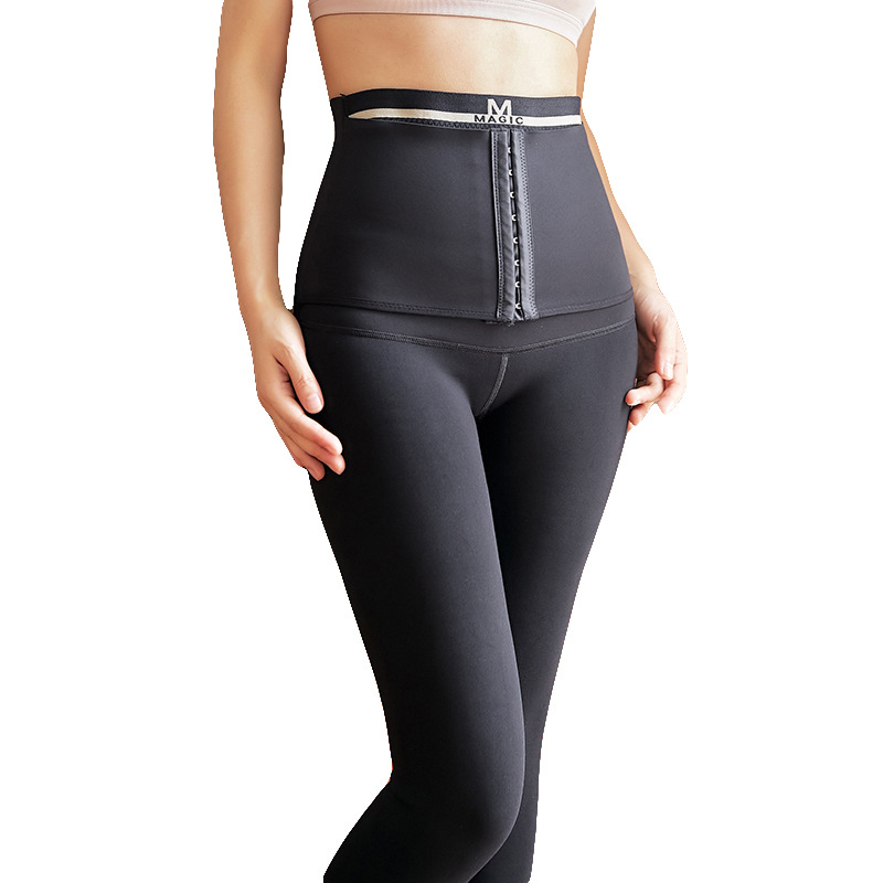 M-shaped buttoned adjustable belt-tightening leggings for women, thickened with fleece, autumn high-waisted one-piece trousers that lift the buttocks Item Picture