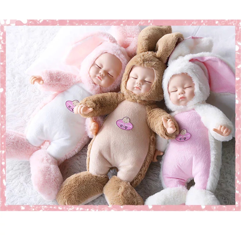 Dreamy simulation sleep cute doll can talk, intelligently soothe sleep, plush long-eared rabbit baby doll full figure