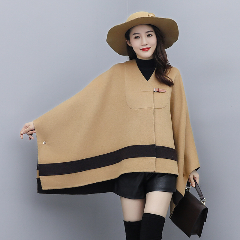 In-stock 2020 autumn and winter women's stylish Korean-style cape woolen coat, women's woolen coat YJ227 Specification image
