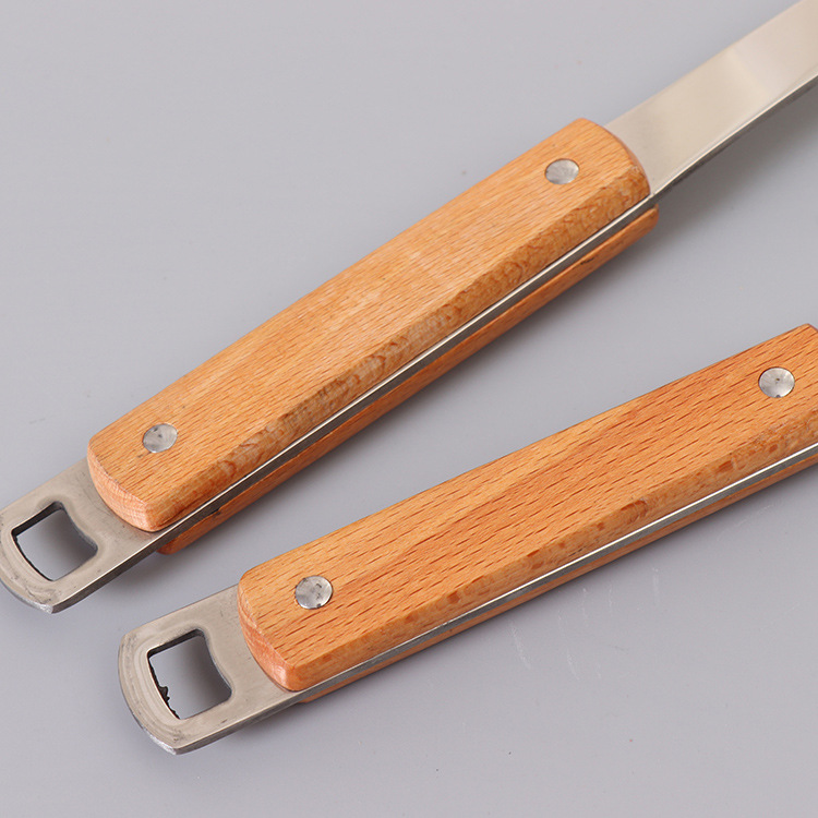 Non-magnetic stainless steel 3mm thick wooden-handled spatula, high-quality household stainless steel cooking spoon and spatula Specification image