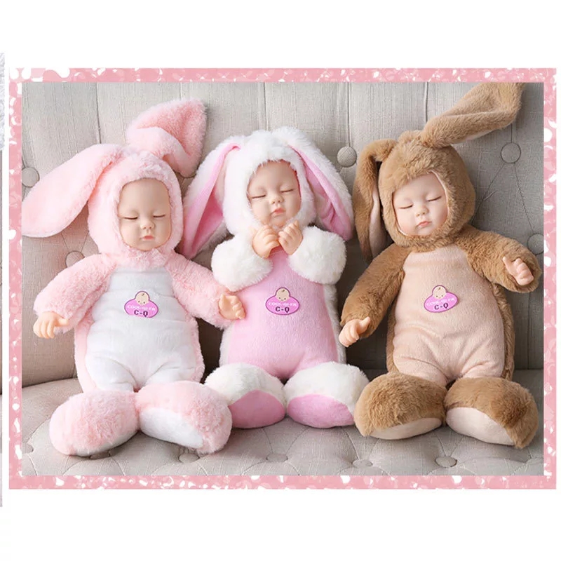 Dreamy simulation sleep cute doll can talk, intelligently soothe sleep, plush long-eared rabbit baby doll details Picture