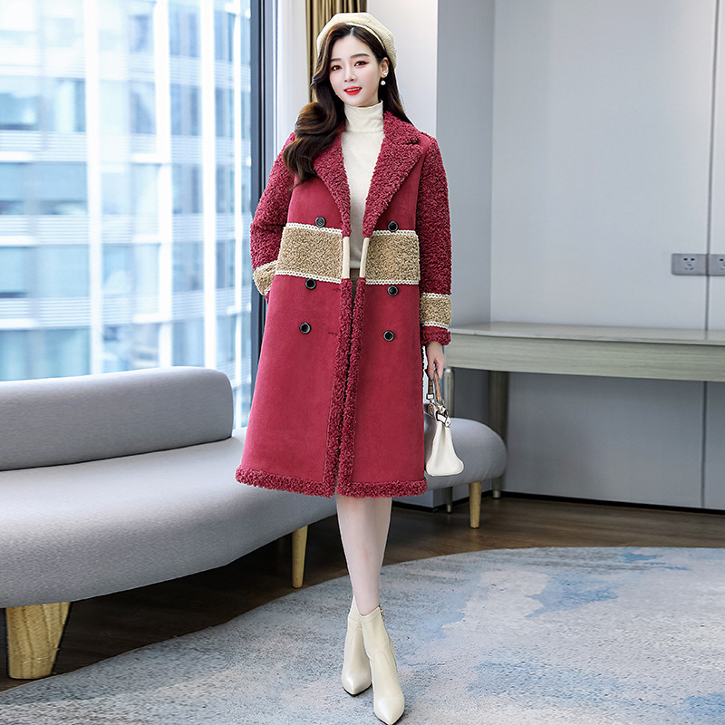 A new and fashionable Korean-style granular fleece and fur integrated woolen coat for women in winter