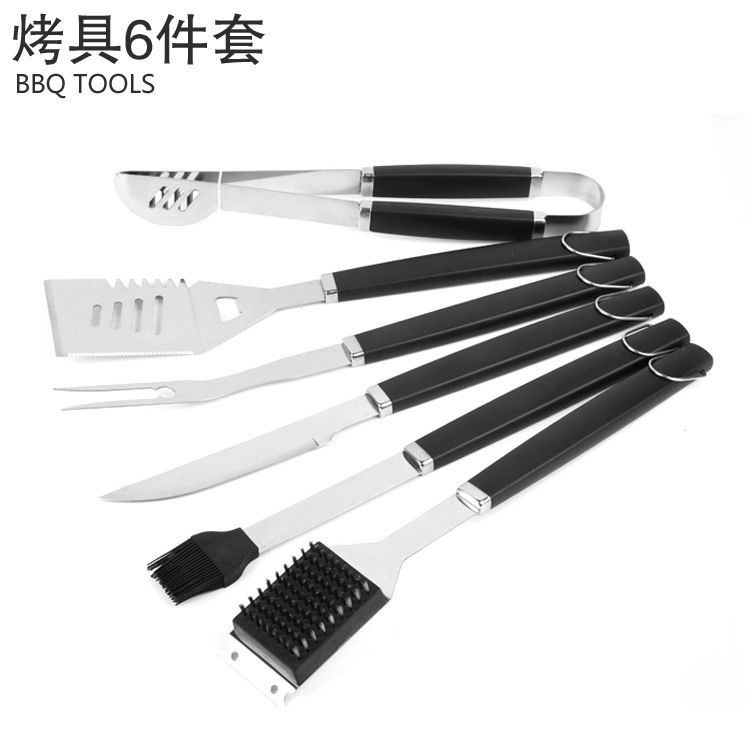 工厂直销bbq烧烤工具塑料柄6件套 户外烧烤工具定制 烤具套装批发