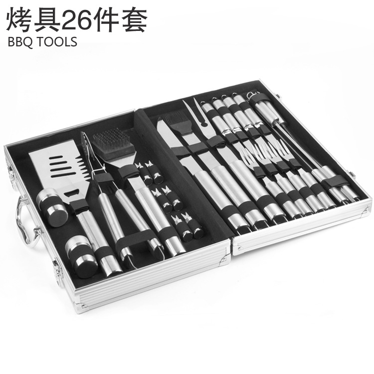 Ropa casual al aire libre herramientas de barbacoa conjunto de 26 piezas herramientas de acero inoxidable para barbacoa suministros para barbacoa caja de aluminio utensilios para barbacoa conjunto de barbacoa conjunto de barbacoa suministros al aire libre utensilios para barbacoa details Picture