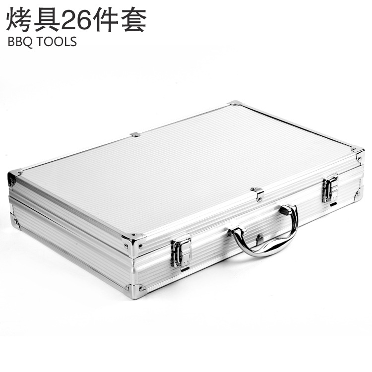 Ropa casual al aire libre herramientas de barbacoa conjunto de 26 piezas herramientas de acero inoxidable para barbacoa suministros para barbacoa caja de aluminio utensilios para barbacoa conjunto de barbacoa conjunto de barbacoa suministros al aire libre utensilios para barbacoa Item Picture
