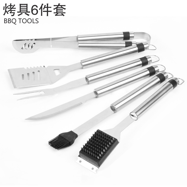 阳江新款管柄烧烤工具6件套 不锈钢烧烤烤具套装定制 户外BBQ工具