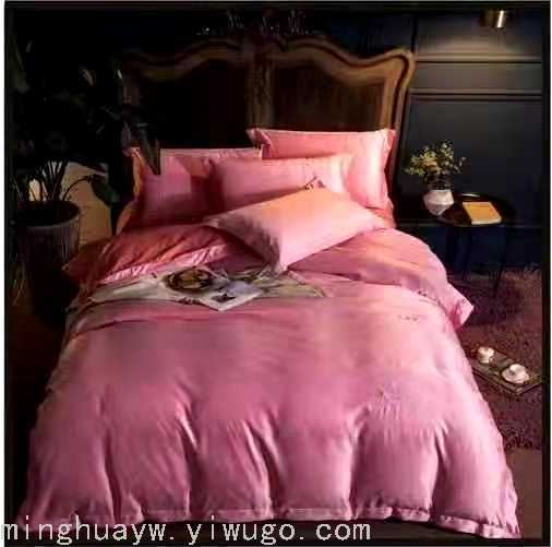 厂家直销100%纯棉天丝纯色简约四件套被套床单枕套热卖