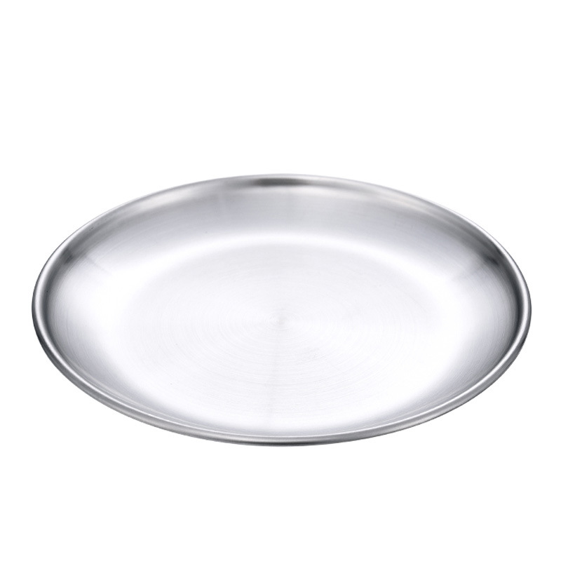Factory direct sales 304 stainless steel plates, golden brushed trays, Korean-style round thickened single-layer Western dessert plates Item Picture