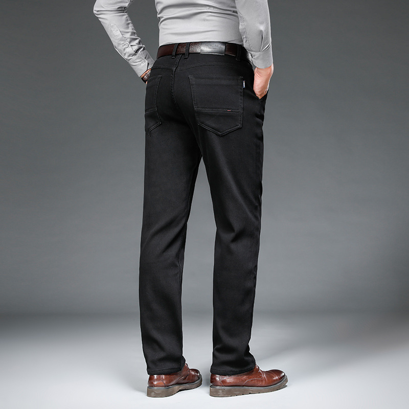 Men's autumn jeans, men's straight-leg loose winter pure black men's pants, casual long pants, autumn and winter style fleece pants for men Application Scenario