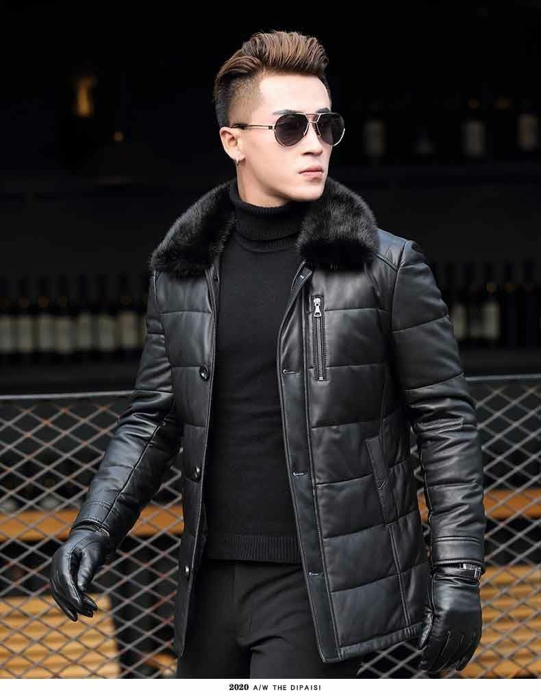 2020 winter new Haining sheep leather coat men's down jacket medium length mink fur collar middle and old age coat
