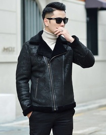 New haining leather leather coat fur one male short slim handsome wool coat motorcycle sheep shear coat