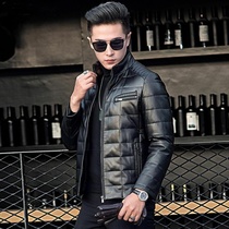 202. New Haining leather jacket Men's down jacket Short slim mink stand collar sheep jacket jacket