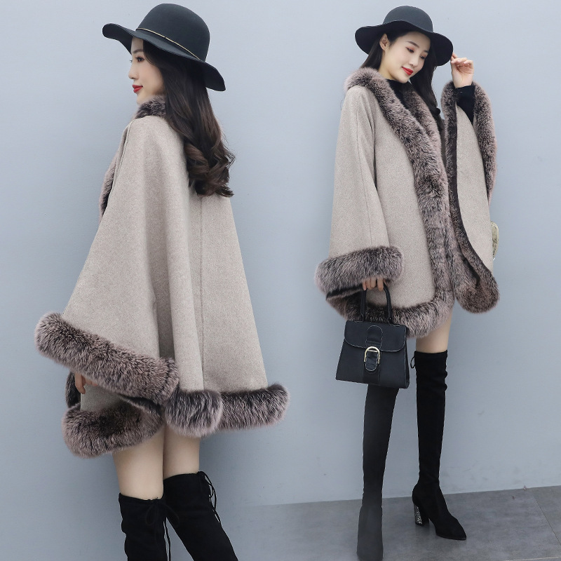 The new autumn and winter cape woolen coat is a versatile mid-length shawl for women, paired with a double-sided woolen cape coat Item Picture
