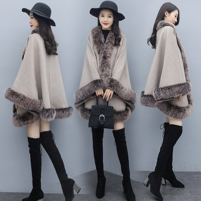 The new autumn and winter cape woolen coat is a versatile mid-length shawl for women, paired with a double-sided woolen cape coat