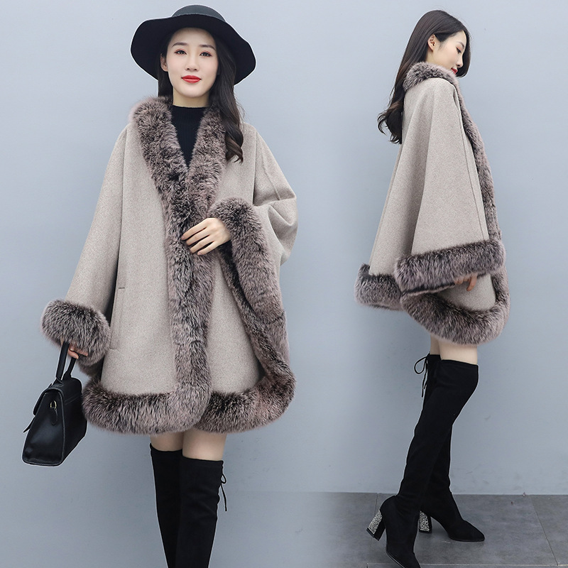 The new autumn and winter cape woolen coat is a versatile mid-length shawl for women, paired with a double-sided woolen cape coat Specification image
