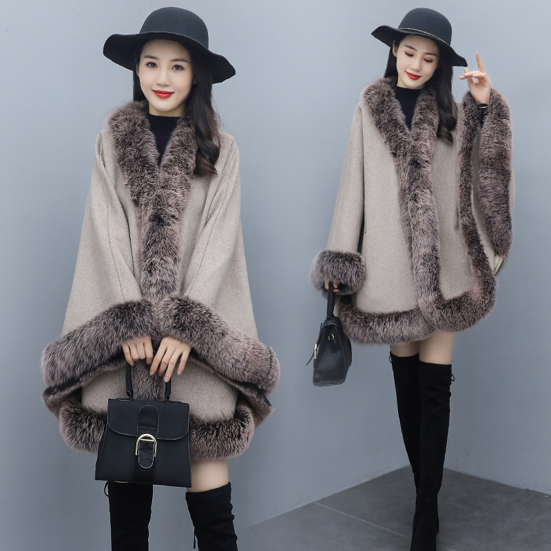 The new autumn and winter cape woolen coat is a versatile mid-length shawl for women, paired with a double-sided woolen cape coat details Picture