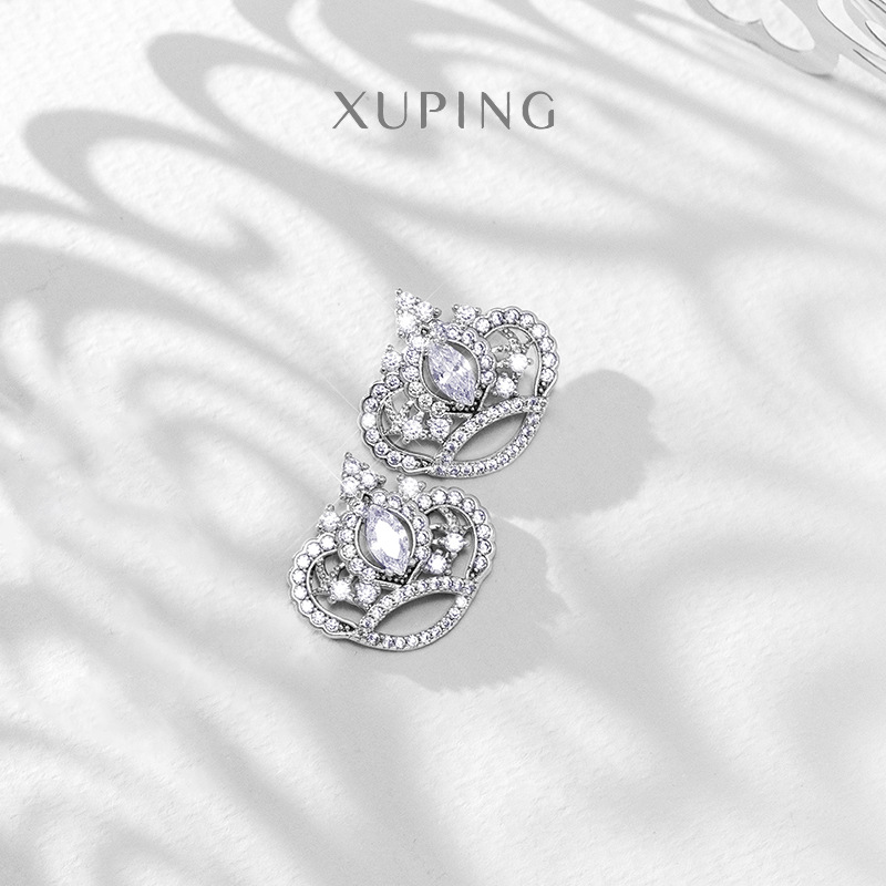 Xuping Jewelry's gold-plated European and American crown earrings with feminine charm, Zircon 925 silver needle inlaid zircon stud earrings wholesale