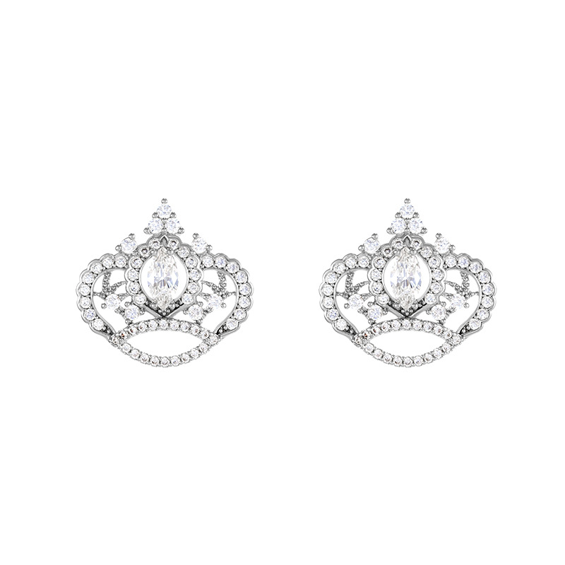 Xuping Jewelry's gold-plated European and American crown earrings with feminine charm, Zircon 925 silver needle inlaid zircon stud earrings wholesale Item Picture